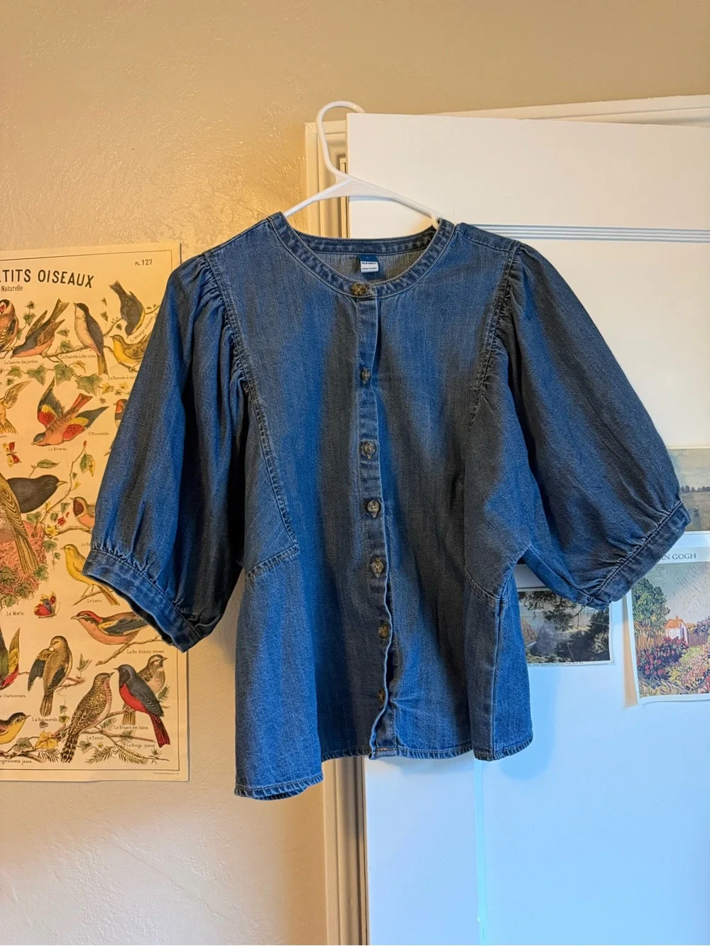 Old Navy Denim Puff Sleeve Button-Front Blouse - Blue